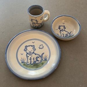 MA Hadley Pottery Dog Set - plate, bowl& mug